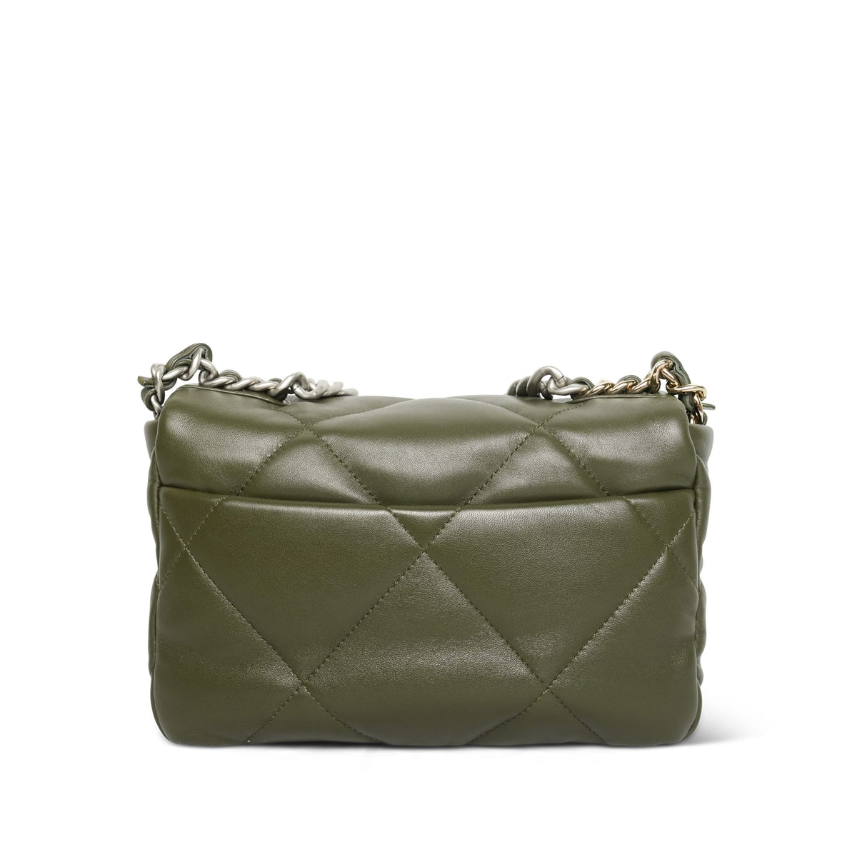 Dark Green Lambskin Quilted 19 Flap Small Mixed Hardware