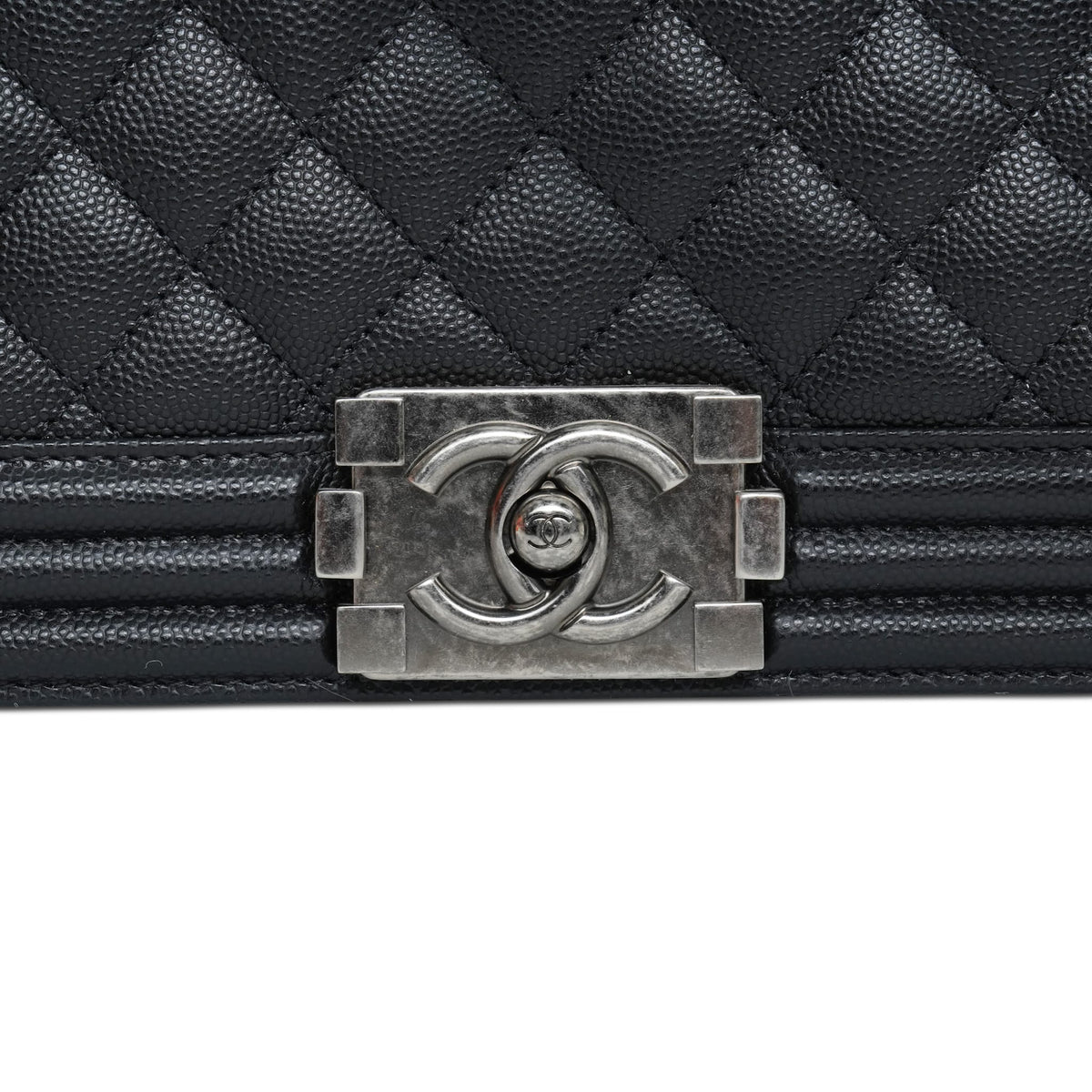 Black Caviar Quilted Boy Bag Old Medium Ruthenium HW