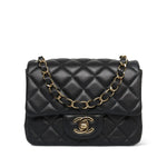 Product image 1 of 21: Black Lambskin Quilted Square Flap Mini Light Gold Hardware