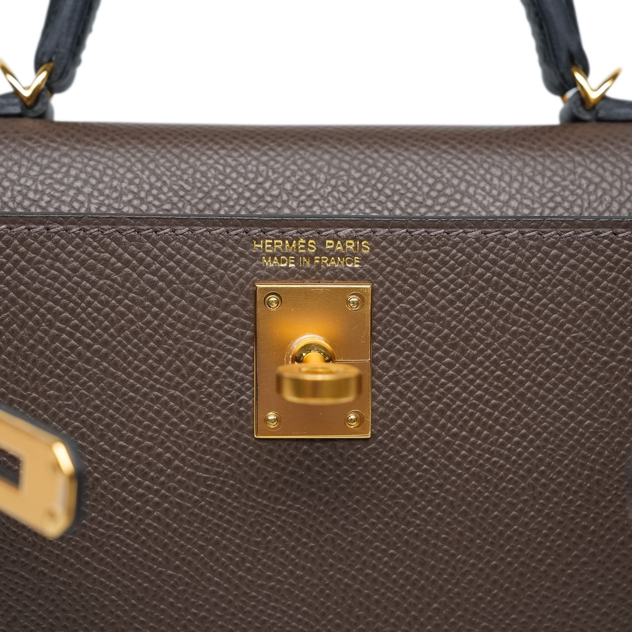 Product image 3 of 15: Mini Kelly Sellier Tri-Color Ecorce Etoupe Black Epsom Gold Plated B Stamp