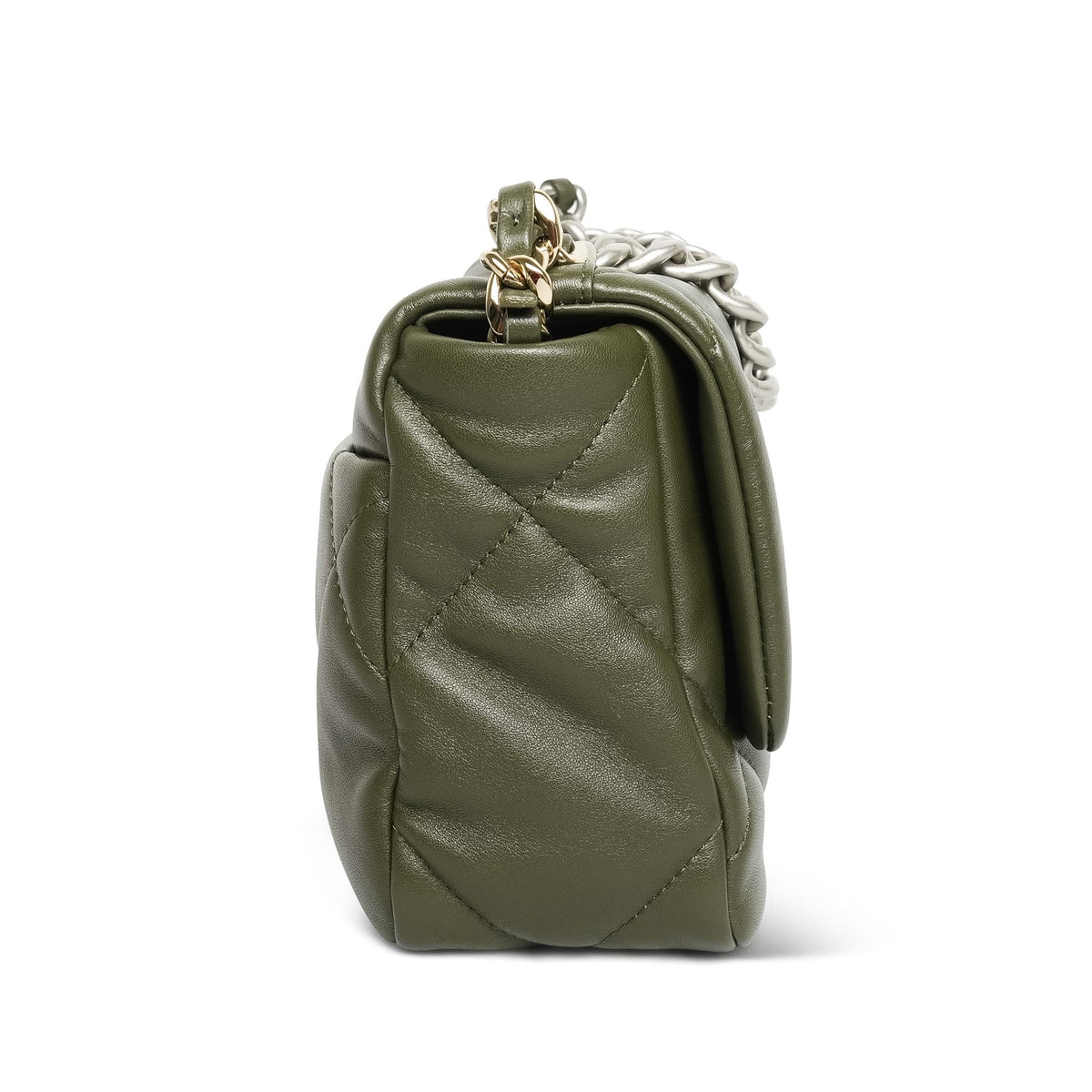 Dark Green Lambskin Quilted 19 Flap Small Mixed Hardware