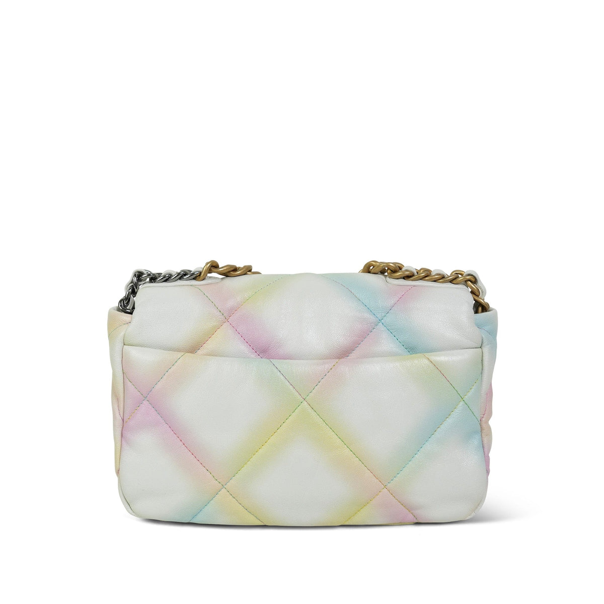 White Rainbow Goatskin Quilted 19 Flap Small MHW