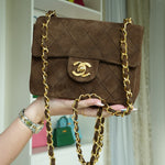 Product image 10 of 24: Brown Suede Quilted Mini Square Flap Gold Hardware