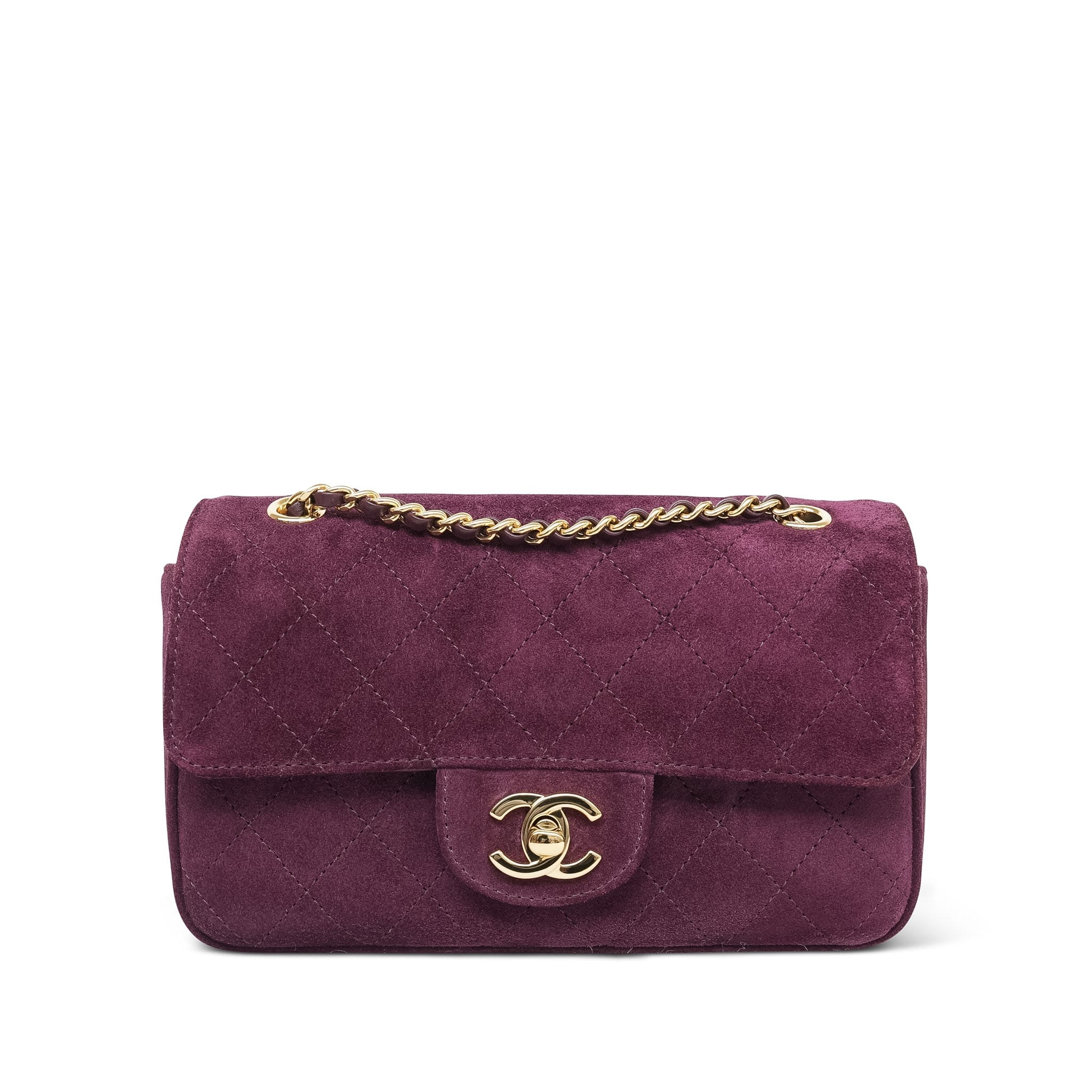 Product image 3 of 19: 26B Burgundy Suede Quilted Mini Souplissimo Flap Bag LGHW