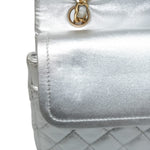 Product image 23 of 28: Silver Metallic Calfskin Quilted Classic Flap Medium Aged Gold Hardware