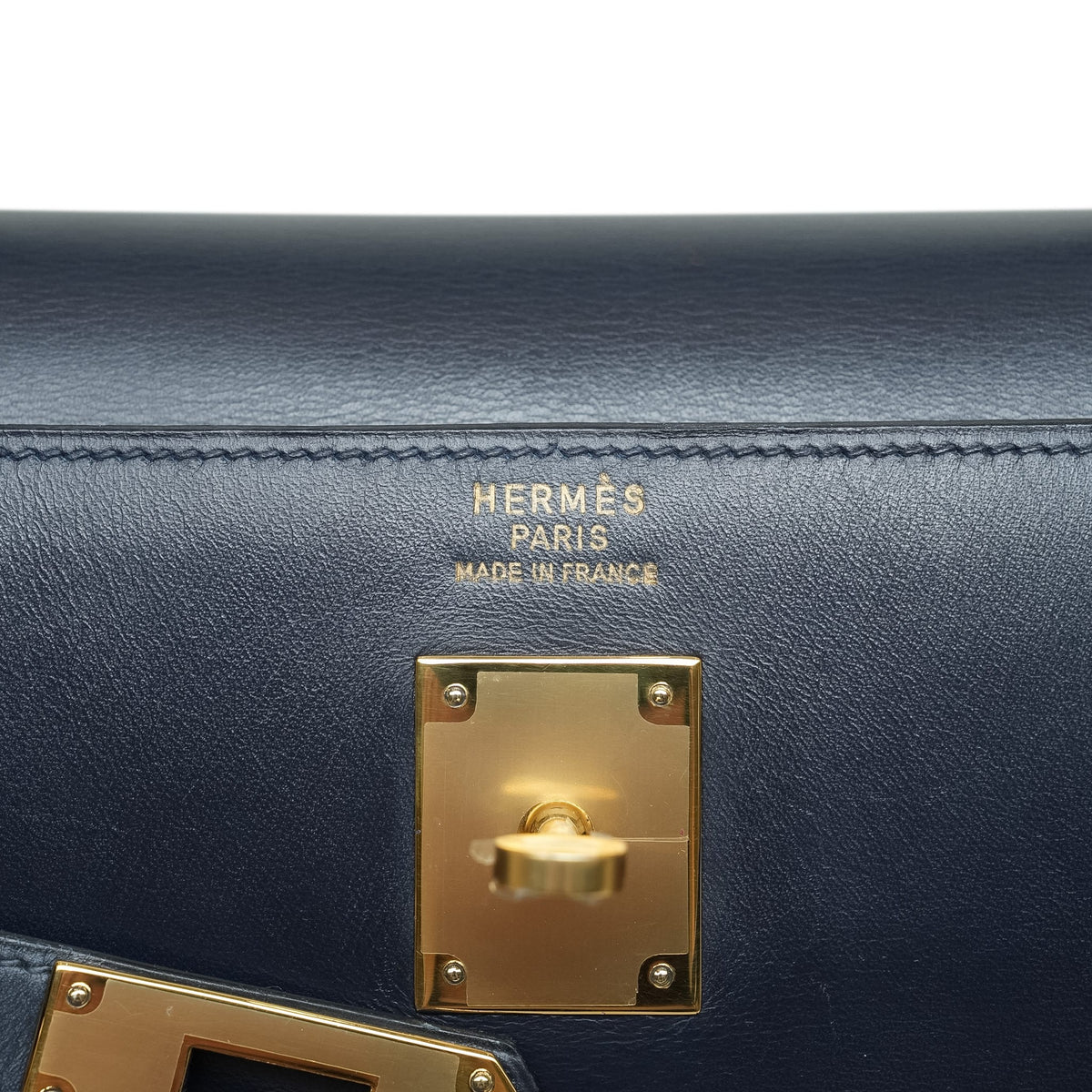 Kelly 35 Navy Box Calfskin Gold Plated W Circle Stamp