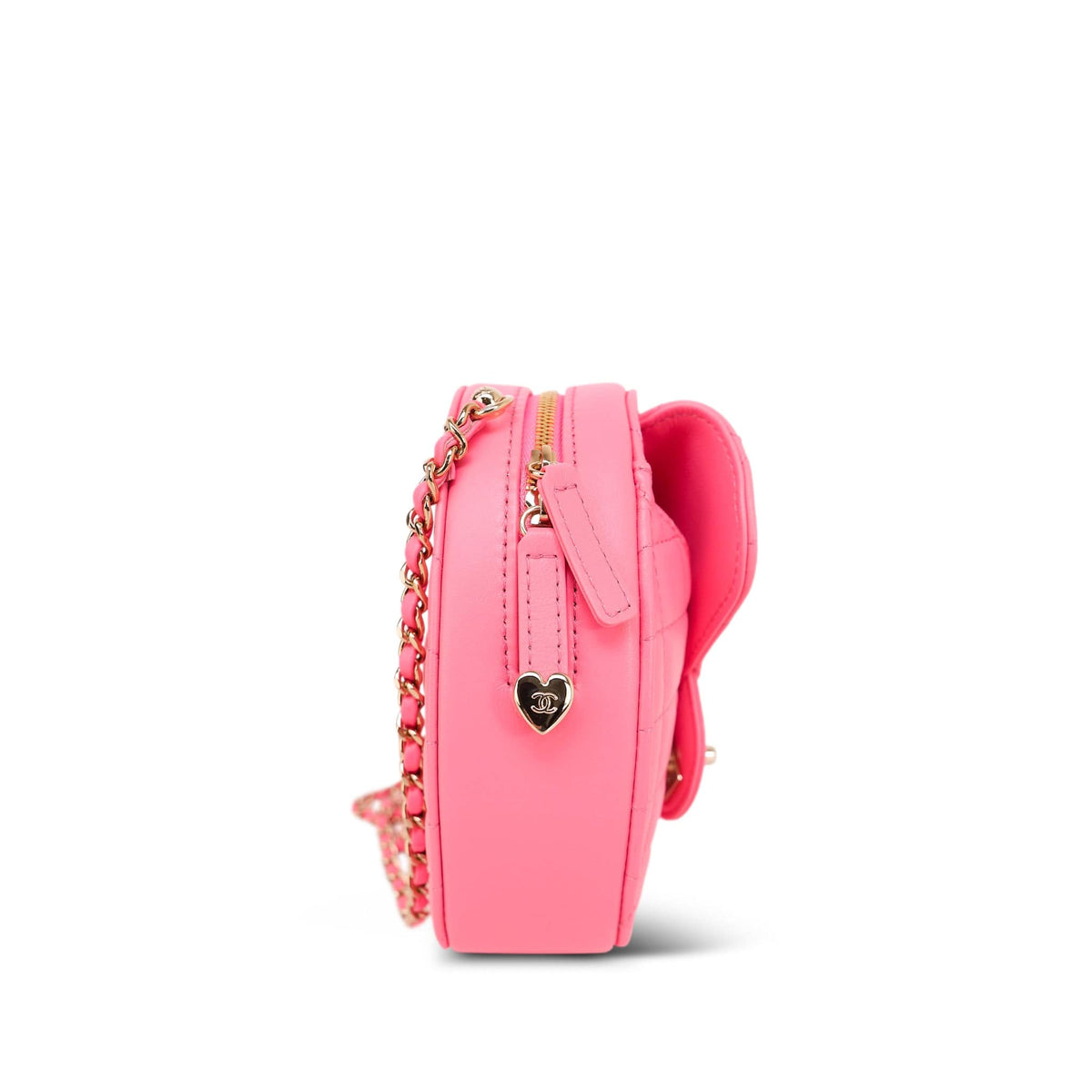 22S Pink Lambskin Quilted Heart Bag Large LGHW