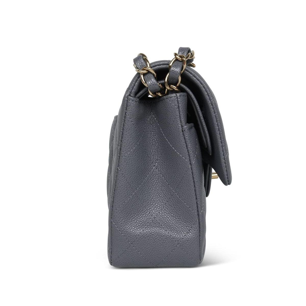 Dark Grey Caviar Quilted Classic Flap Small Light Gold Hardware