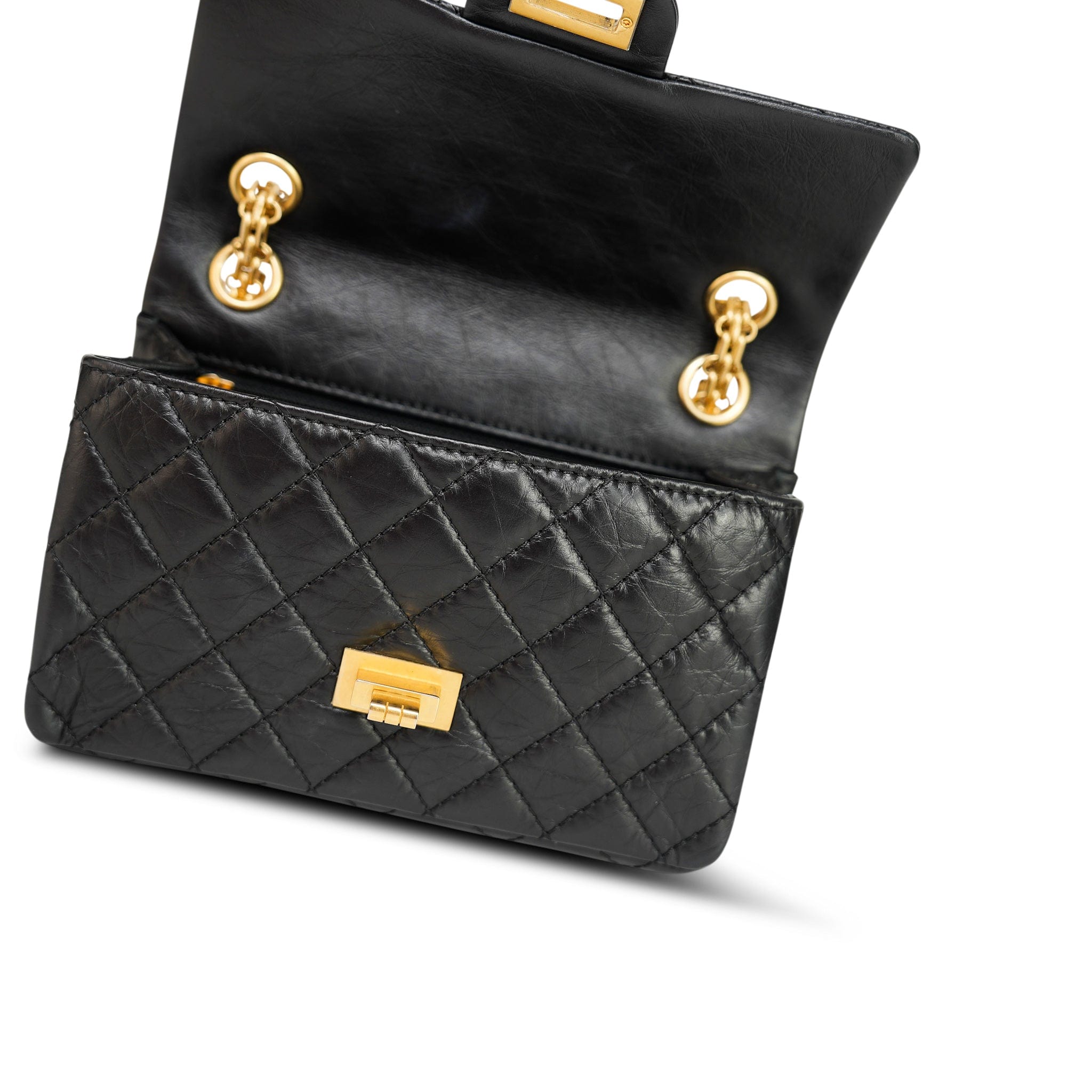 最終値下げ ALMAT ALL DAY MINI BLACK size2 Black Aged Calfskin Quilted Mini Reissue 2.55 Flap Aged Gold