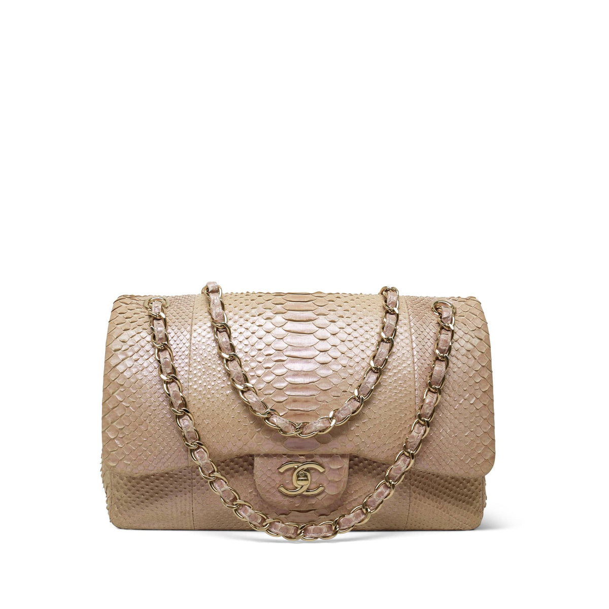 Iridescent Light Pink Python Classic Flap Jumbo Light Gold Hardware