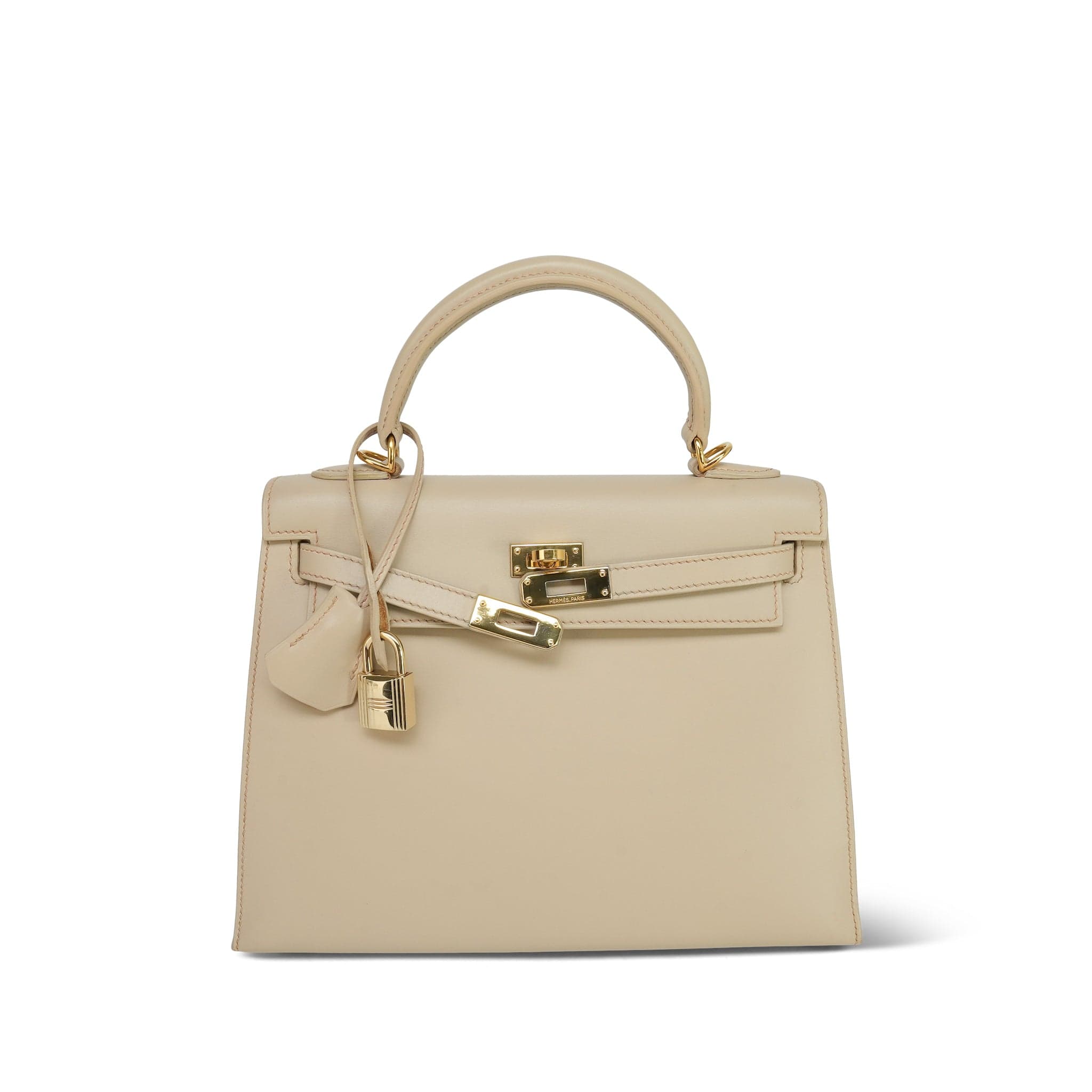 Kelly 25 Beige Box Calfskin Gold Plated E Square Stamp – REDELUXE