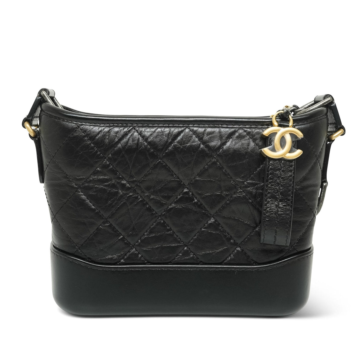 Black Aged Calfskin Quilted Gabrielle Hobo Bag Small Mixed Hardware