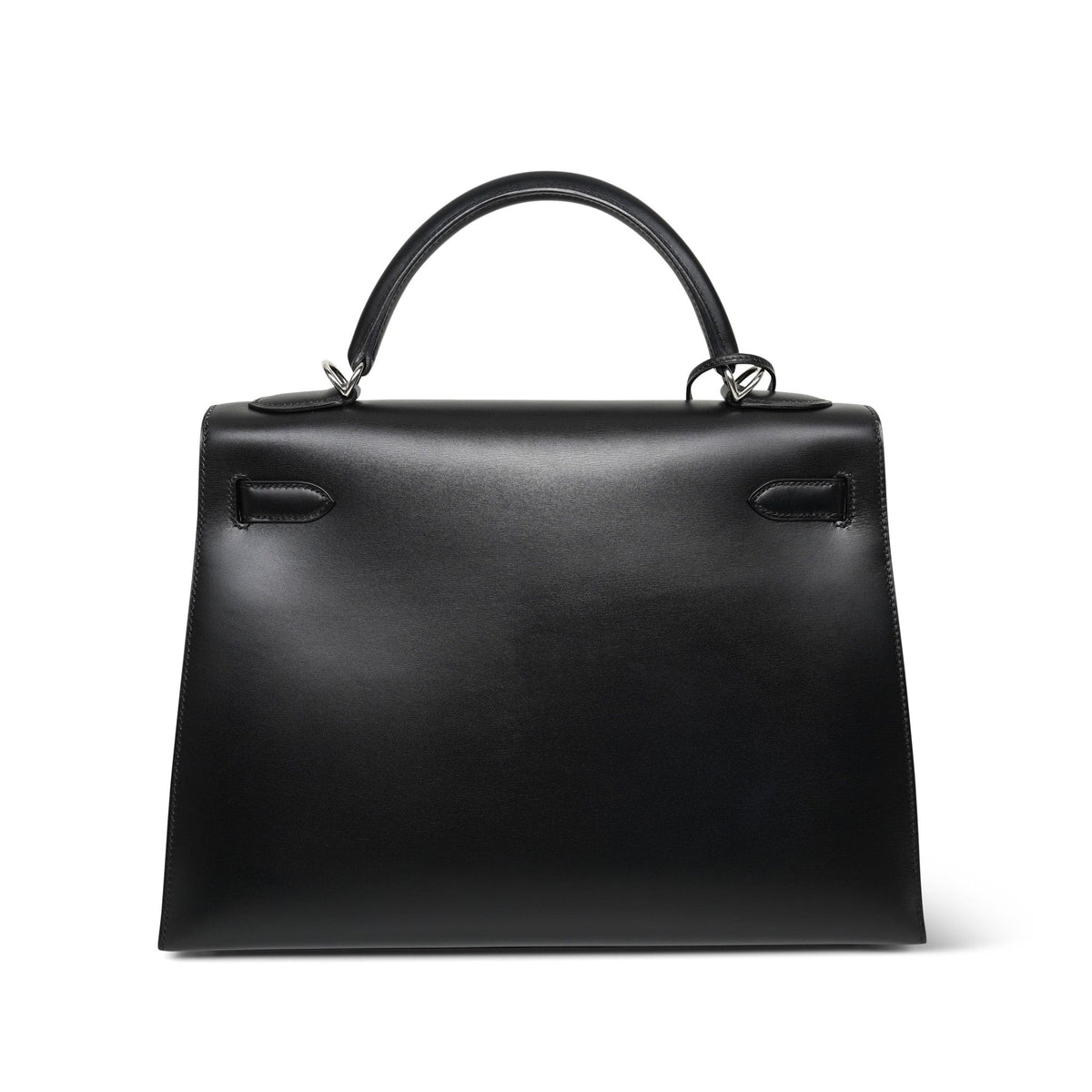 Kelly 32 Black Box Calfskin Palladium Plated F Square Stamp