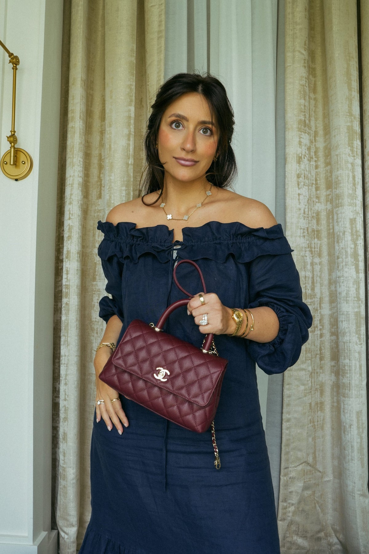 24K Burgundy Caviar Quilted Small Coco Handle LGHW