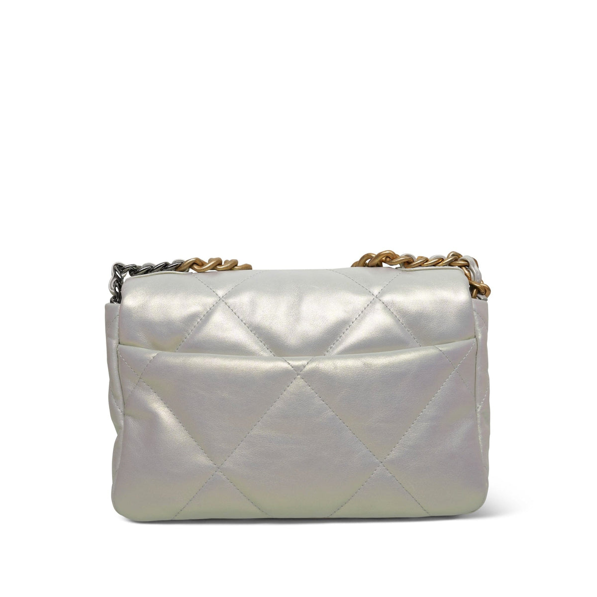 21P Iridescent White Calfskin Quilted 19 Flap Small MHW