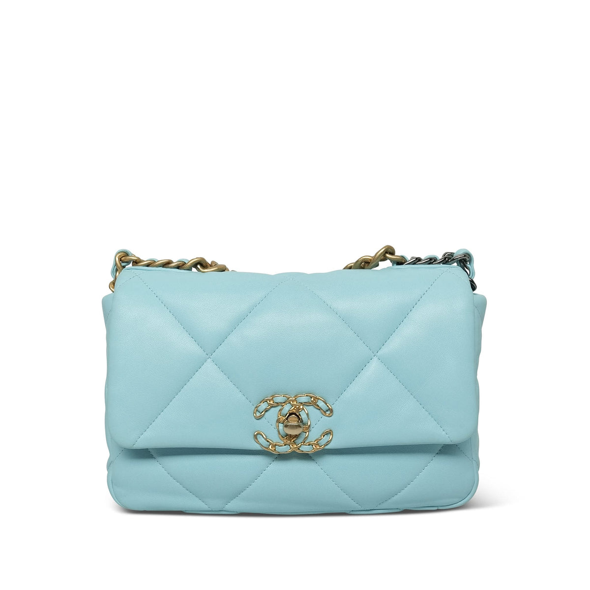 Light Blue Lambskin Quilted 19 Flap Small Mixed Hardware