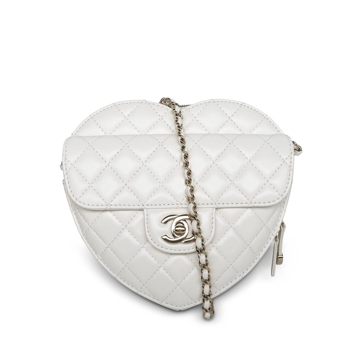 25B White Lambskin Quilted Heart Bag Large LGHW