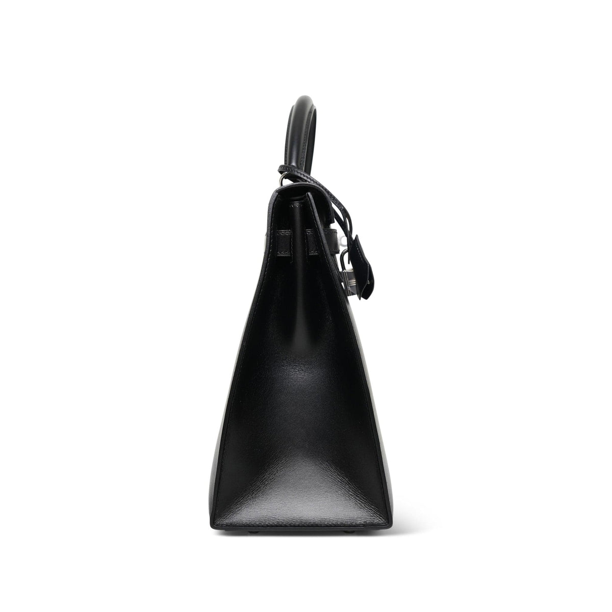 Kelly 32 Black Box Calfskin Palladium Plated F Square Stamp