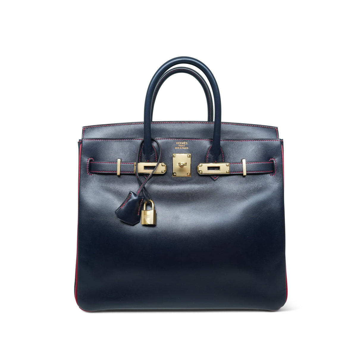 HAC 32 Navy/Red Contrast Stitching Box Calfskin Gold Plated C Square Stamp