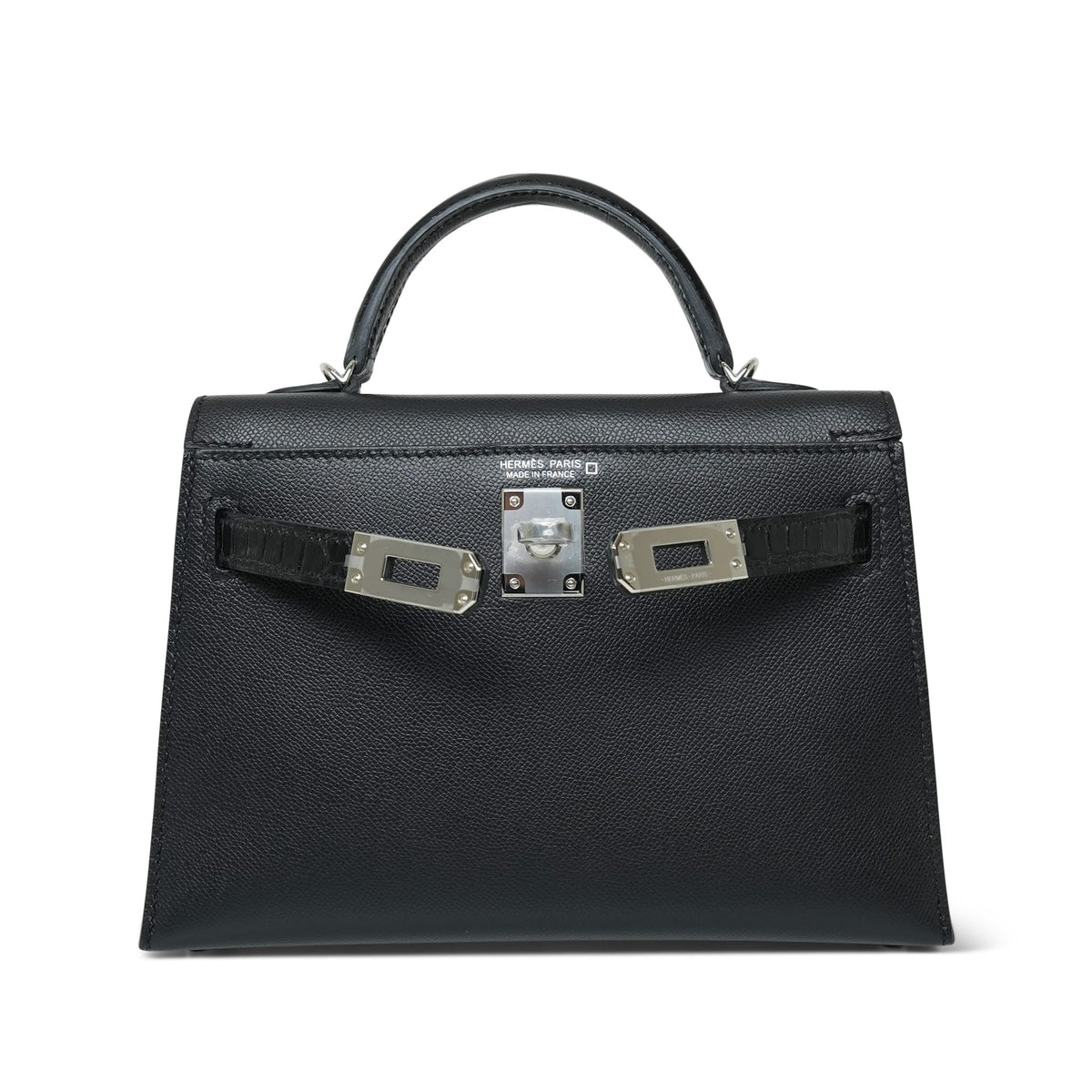 Mini Kelly Sellier Black Touch Madame/Missippian Alligator Palladium Plated U Stamp
