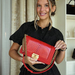 Product image 2 of 17: Red Python Boy Bag Medium Aged Gold Hardware