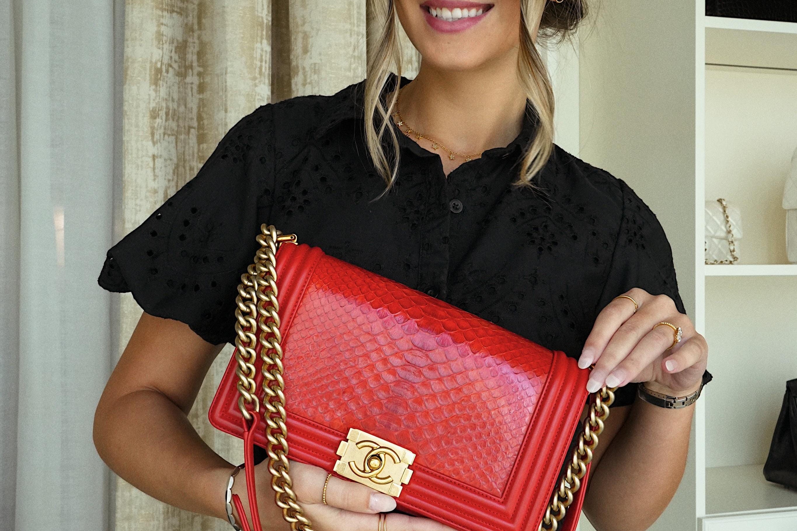 Product image 2 of 17: Red Python Boy Bag Medium Aged Gold Hardware