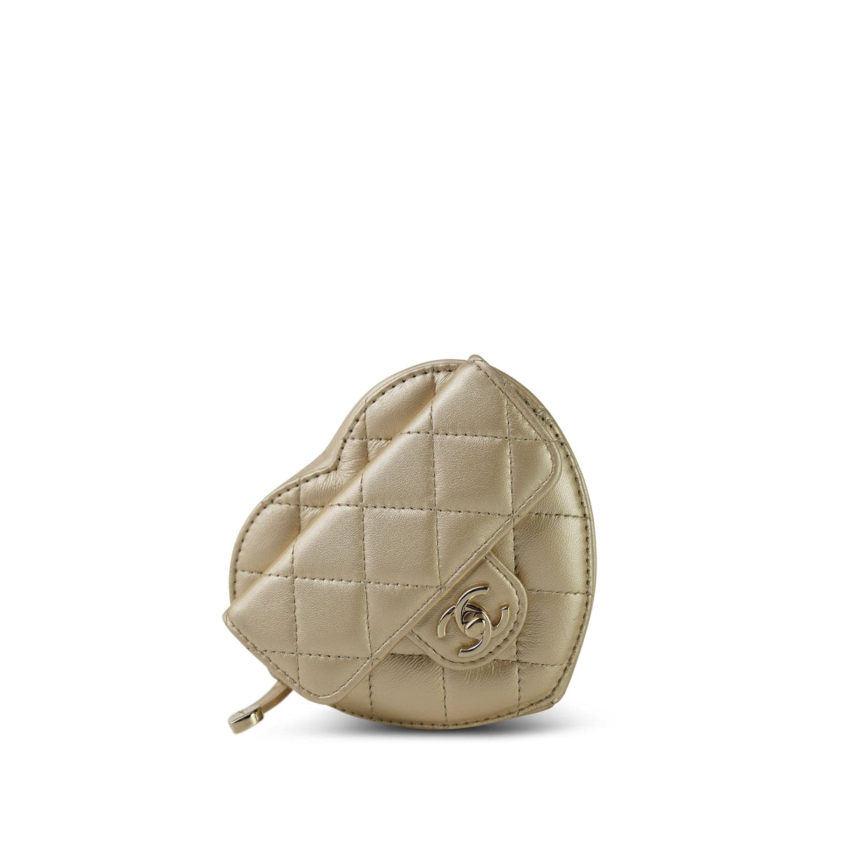 22S CC In Love Metallic Gold Lambskin Heart Zipped Belt Bag LGHW