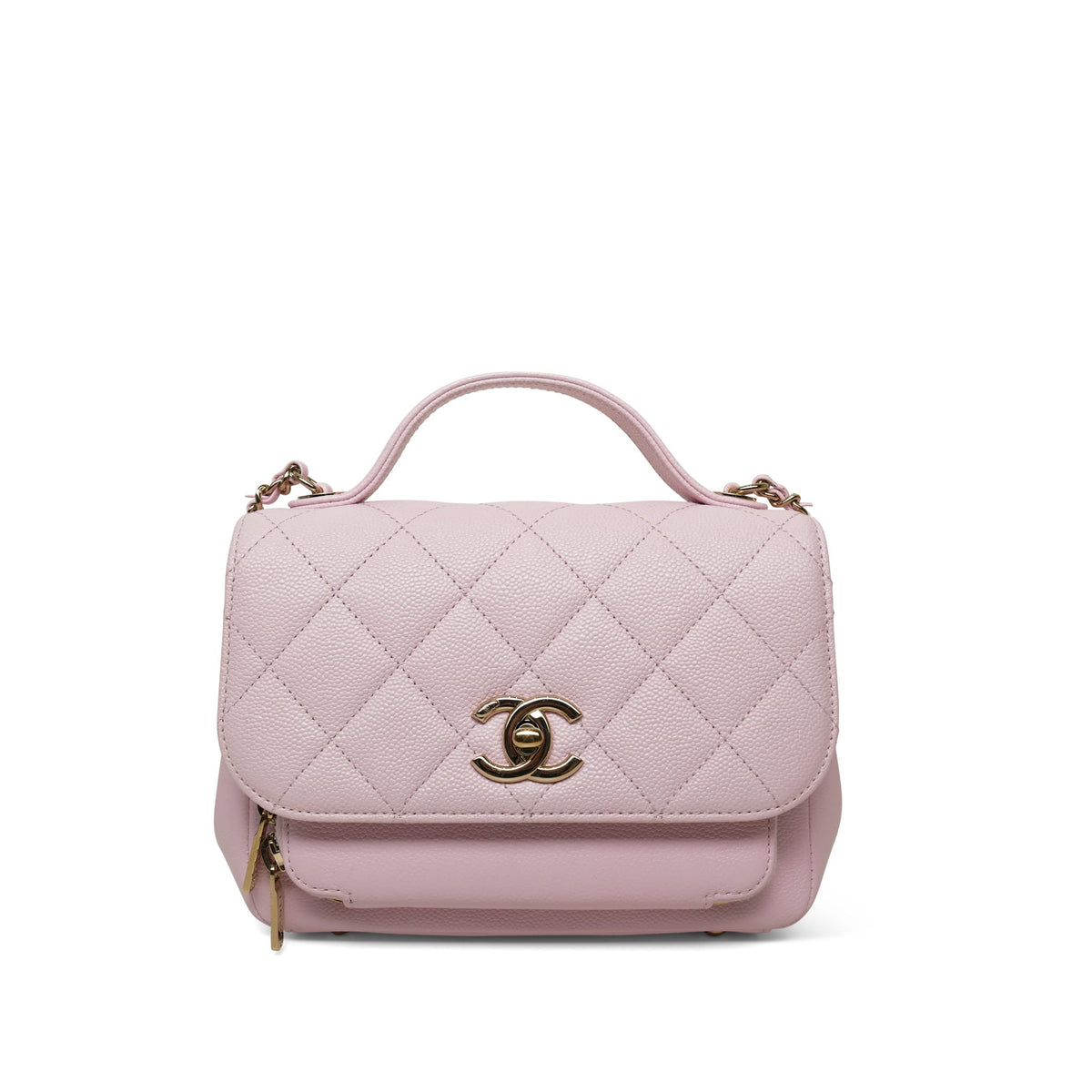 Light Pink Caviar Quilted Business Affinity Flap Small Light Gold Hardware