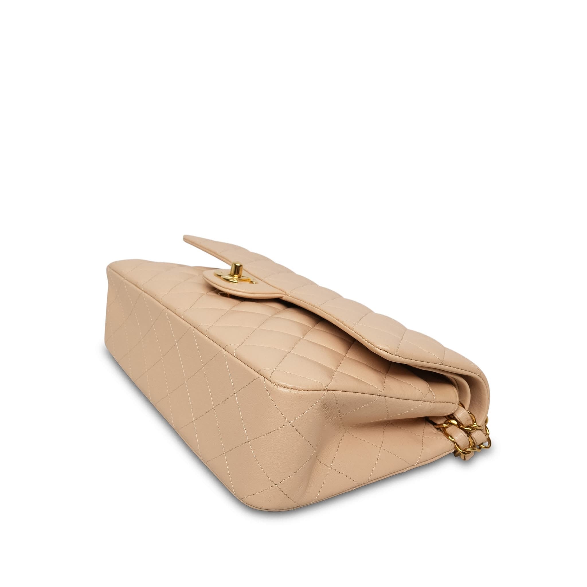 Beige Clair Lambskin Quilted Classic Flap Medium Gold HW