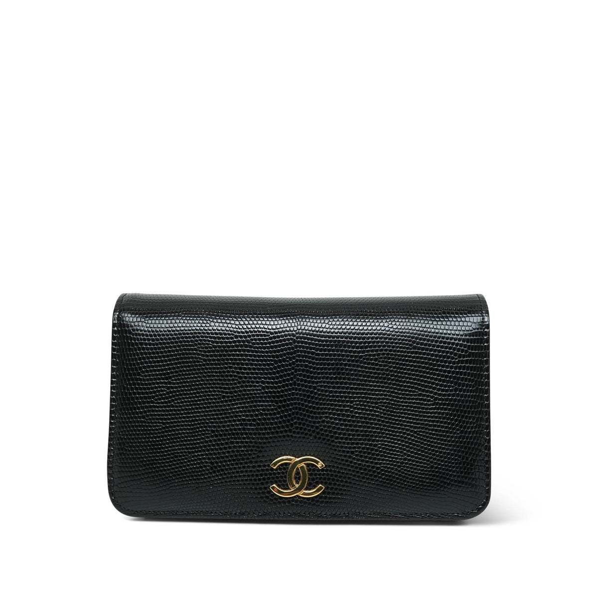Black Lizard Full Flap Bag Gold Hardware