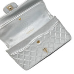 Product image 28 of 28: Silver Metallic Calfskin Quilted Classic Flap Medium Aged Gold Hardware