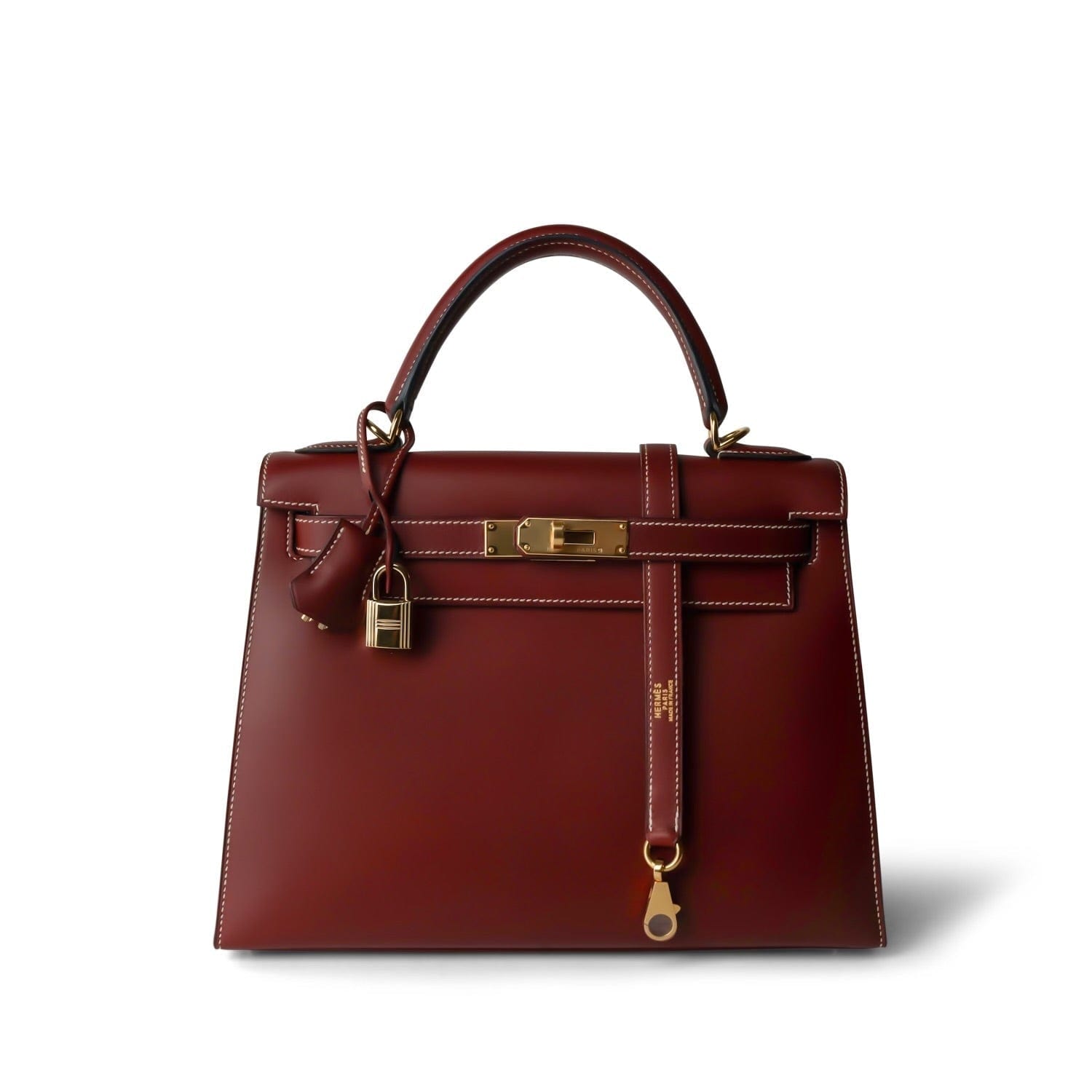 Kelly 28 Rouge H Chamonix White Stitching Gold Plated [E] Stamp – REDELUXE