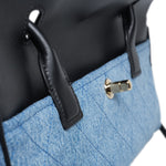 Product image 15 of 16: 26A Black Calfskin/ Denim Quilted Urban Essentials Shopping Bag Small Gold Hardware