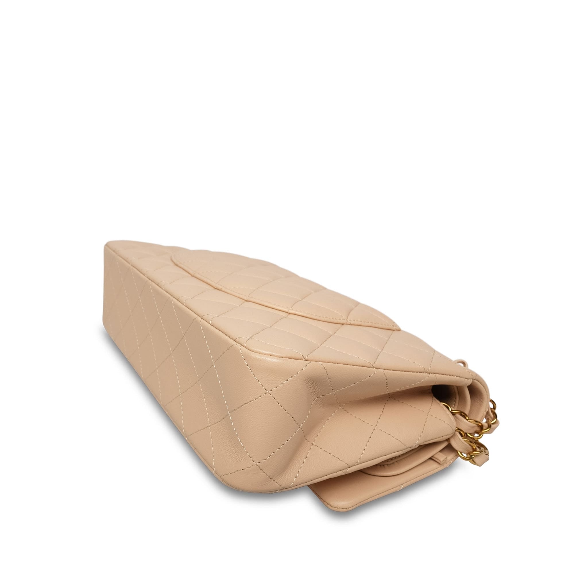 Beige Clair Lambskin Quilted Classic Flap Medium Gold HW