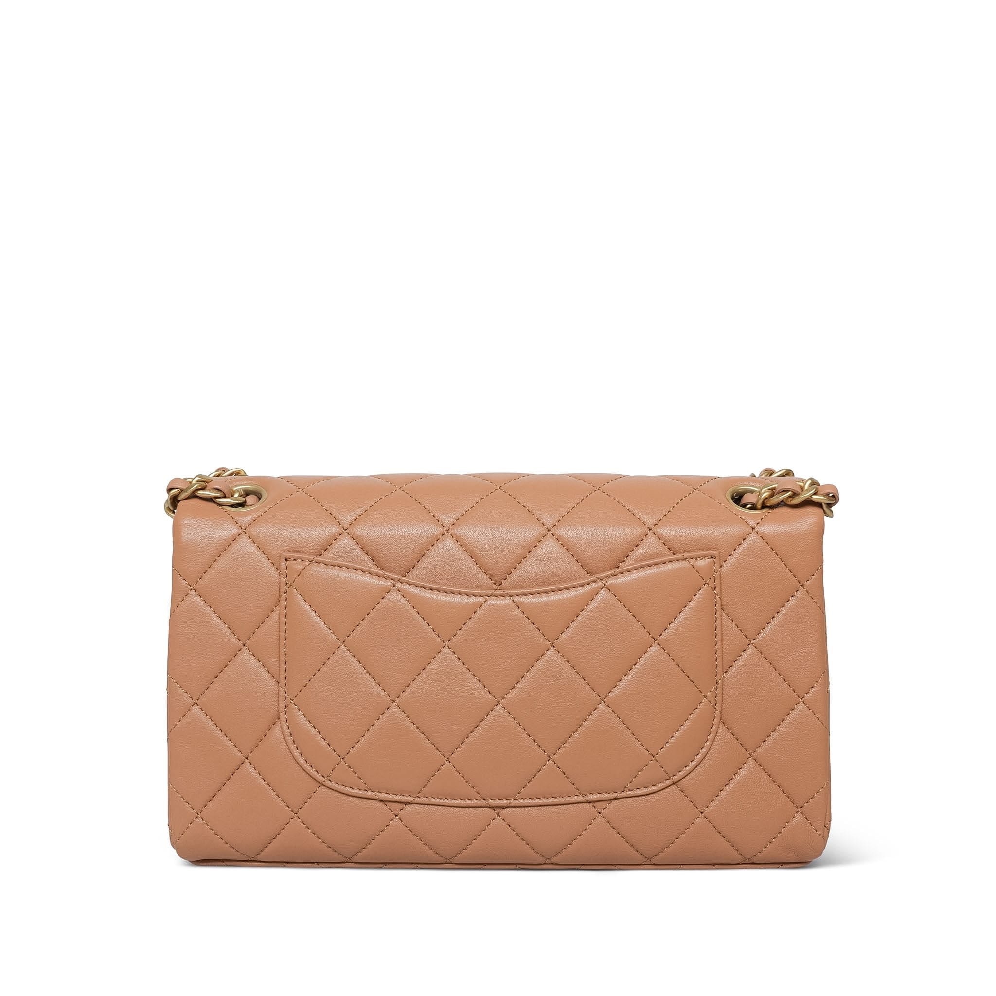 Product image 5 of 14: 23P Caramel Lambskin Quilted Spellout Chain Single Flap Bag AGHW