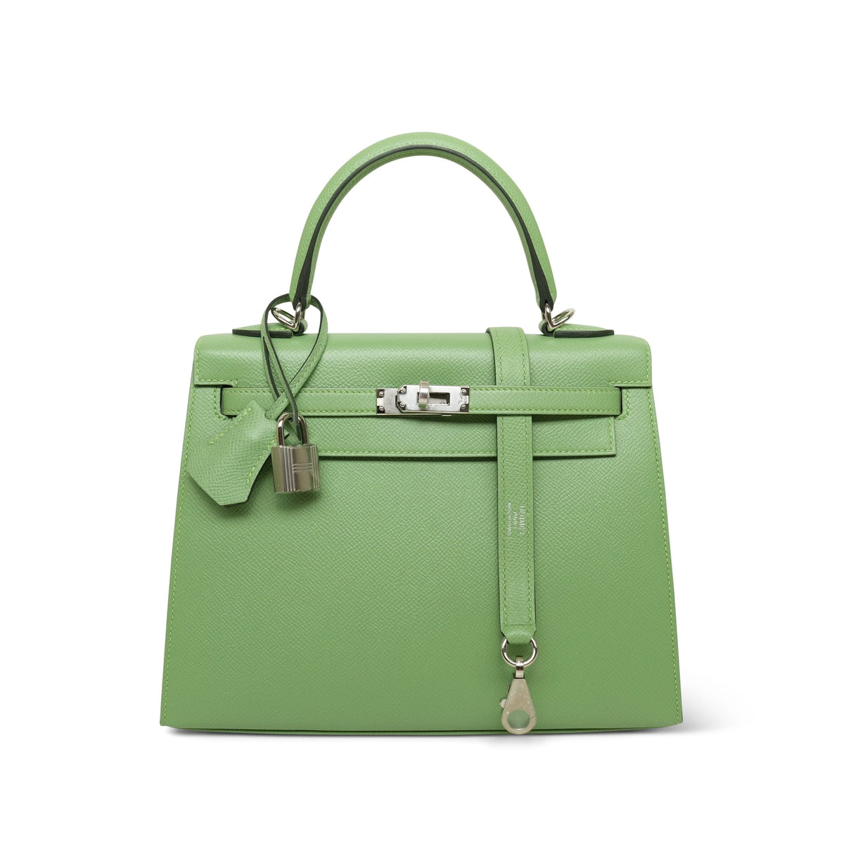Kelly Sellier 25 Vert Criquet Veau Epsom Palladium Plated Z Stamp