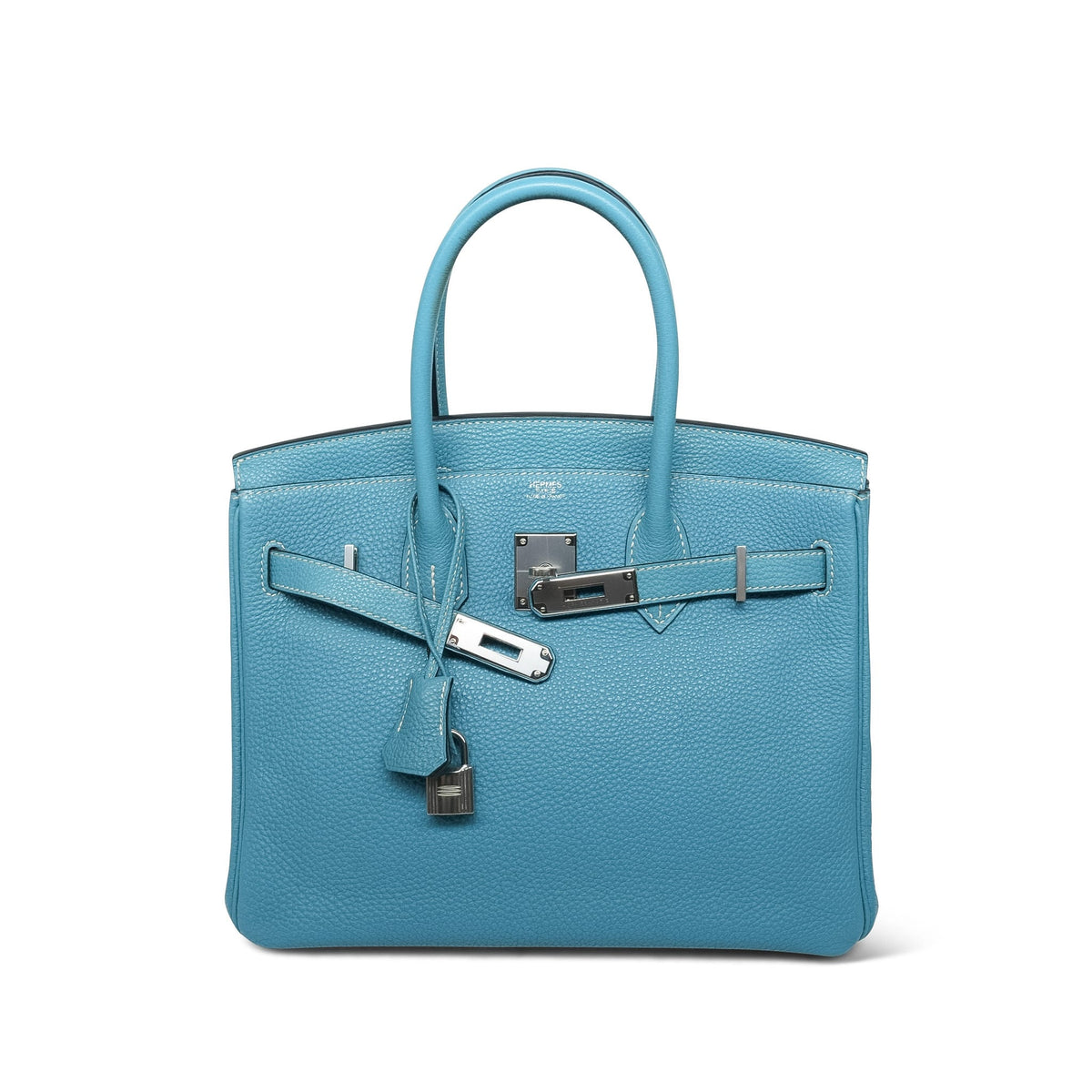 Birkin 30 Bleu Jean Togo Palladium Plated L Square Stamp