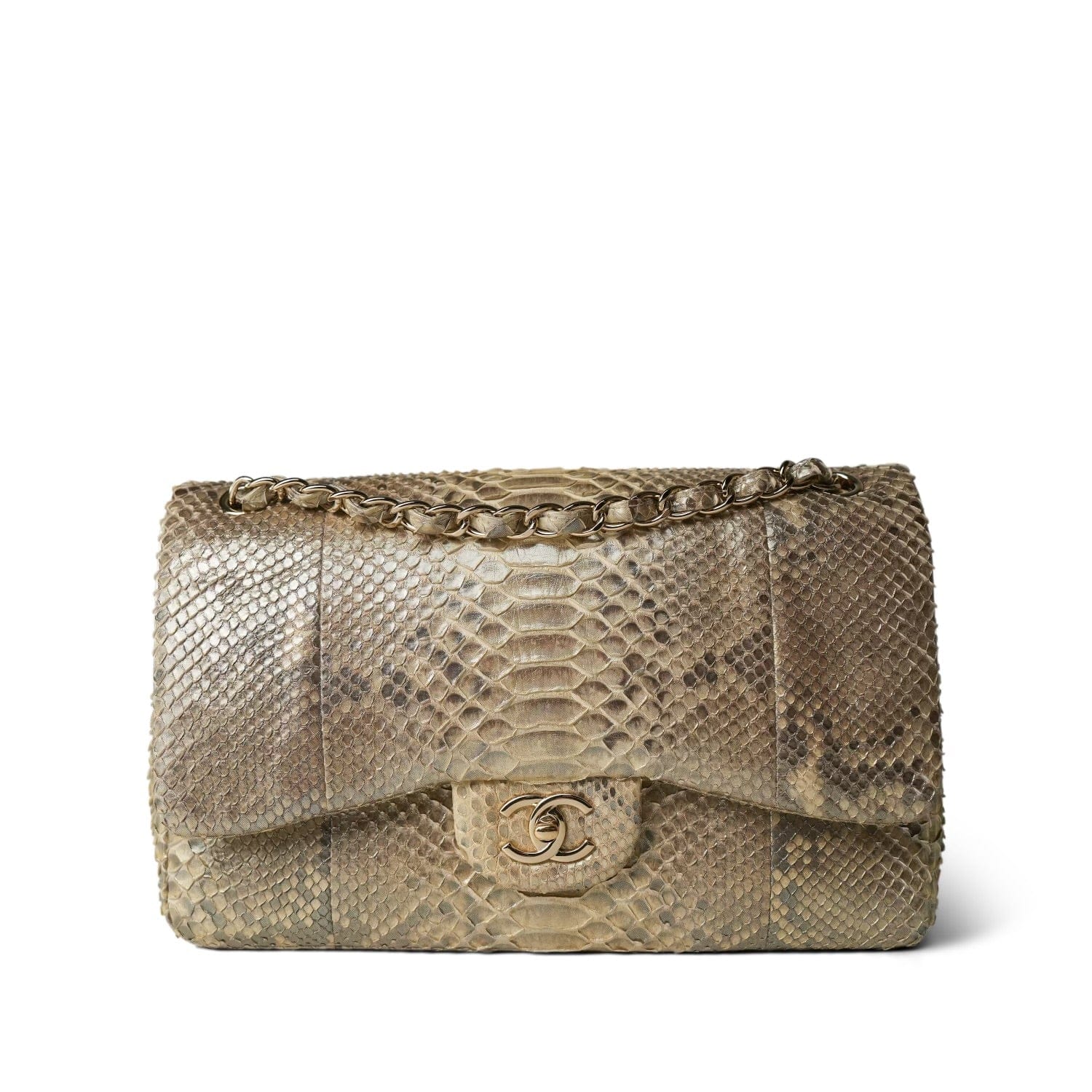Gold Python Handbags Gold Python Jumbo Classic Flap Light Gold Hardware – REDELUXE
