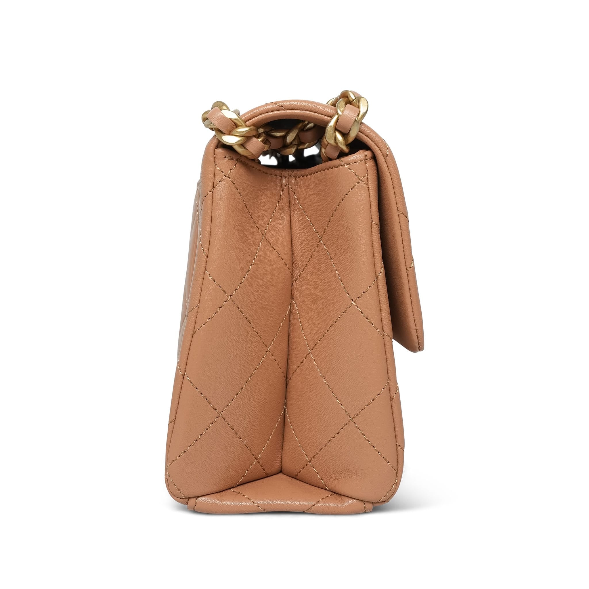 Product image 4 of 14: 23P Caramel Lambskin Quilted Spellout Chain Single Flap Bag AGHW