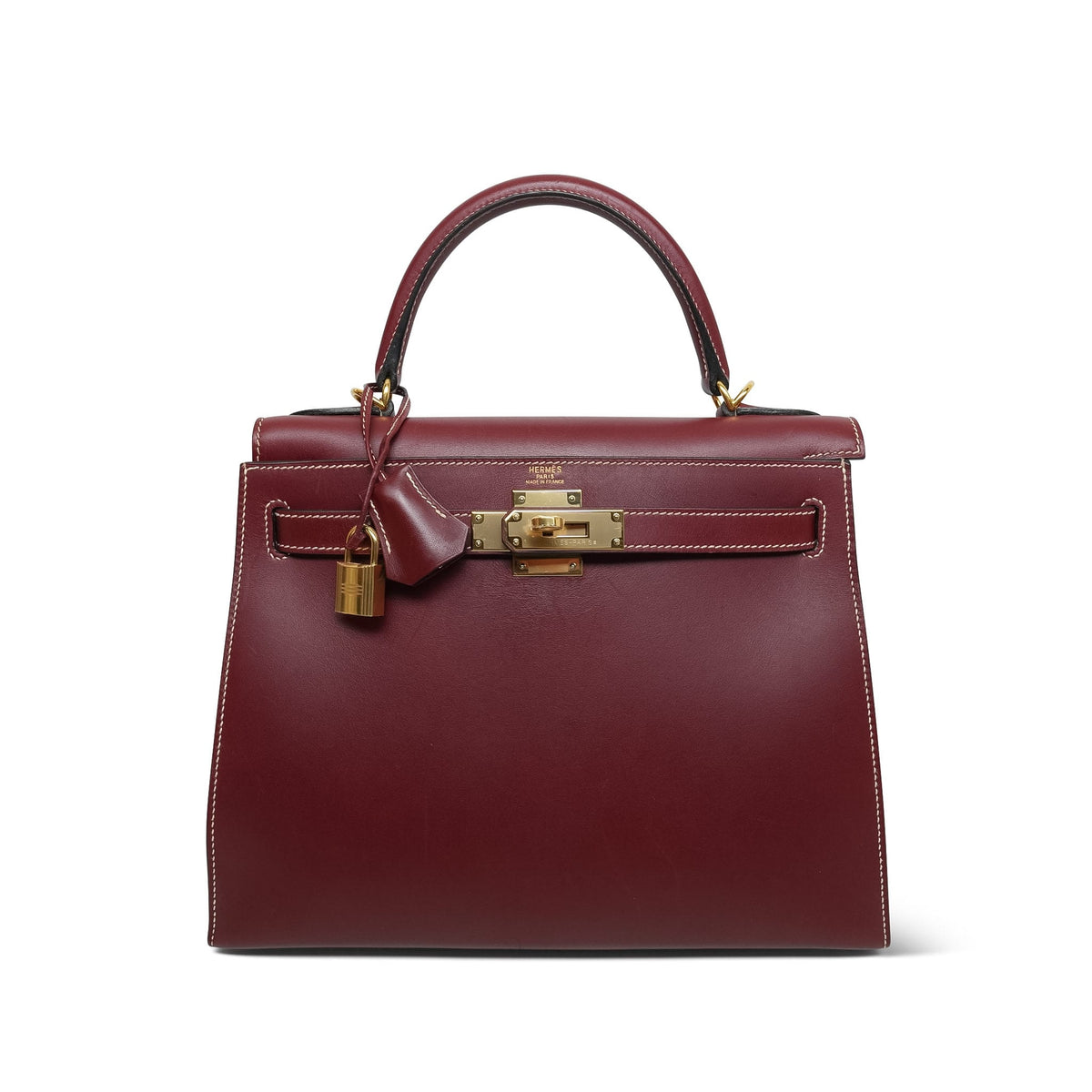Kelly 28 Rouge H Chamonix White Stitching Gold Plated J Square Stamp