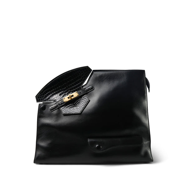 Black Vintage Hermes Himaraya Crocodile Gold Plated (P) Stamp