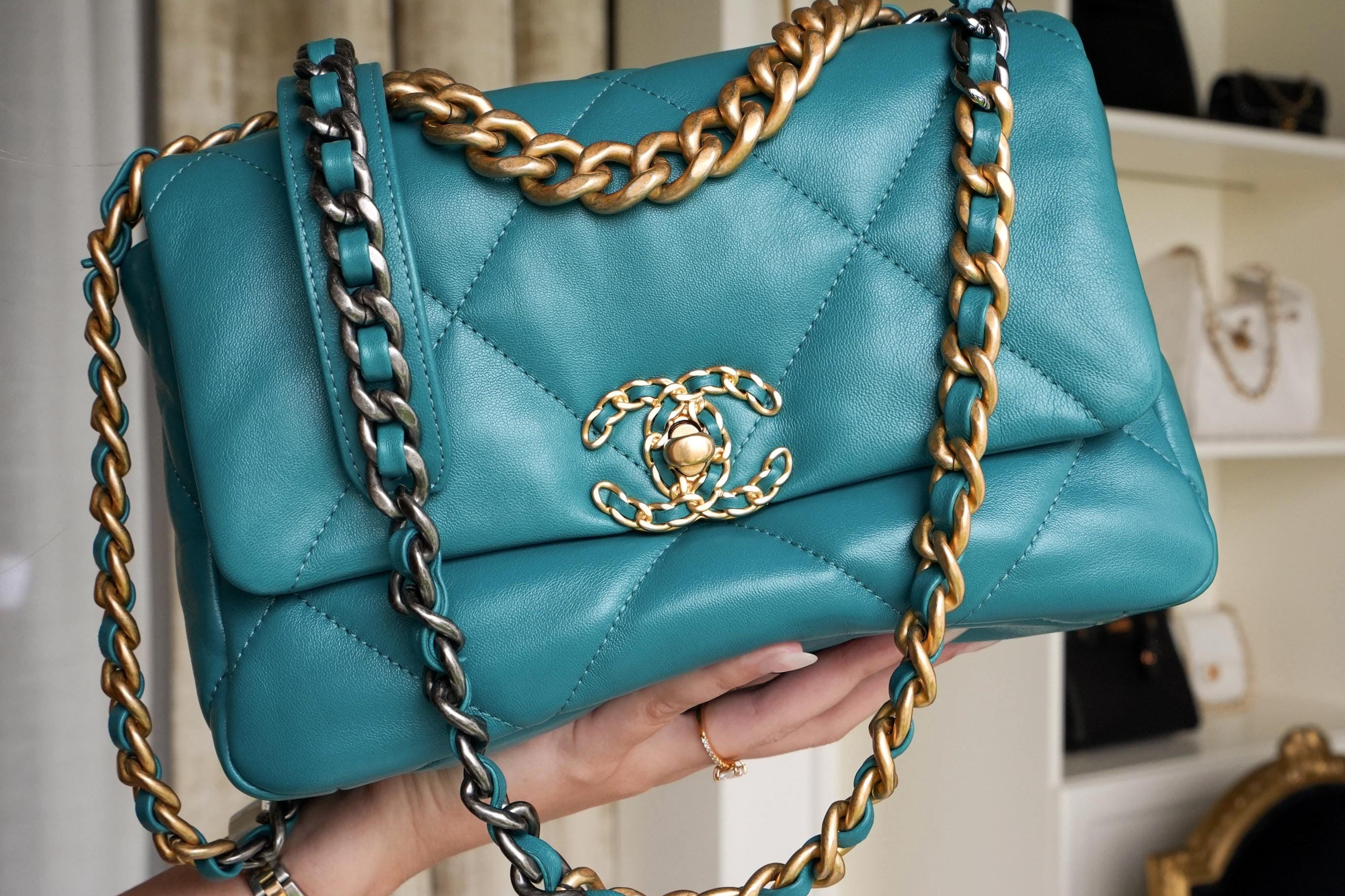 Product image 10 of 16: 21C Dark Green Lambskin Quilted 19 Flap Small Mixed Hardware