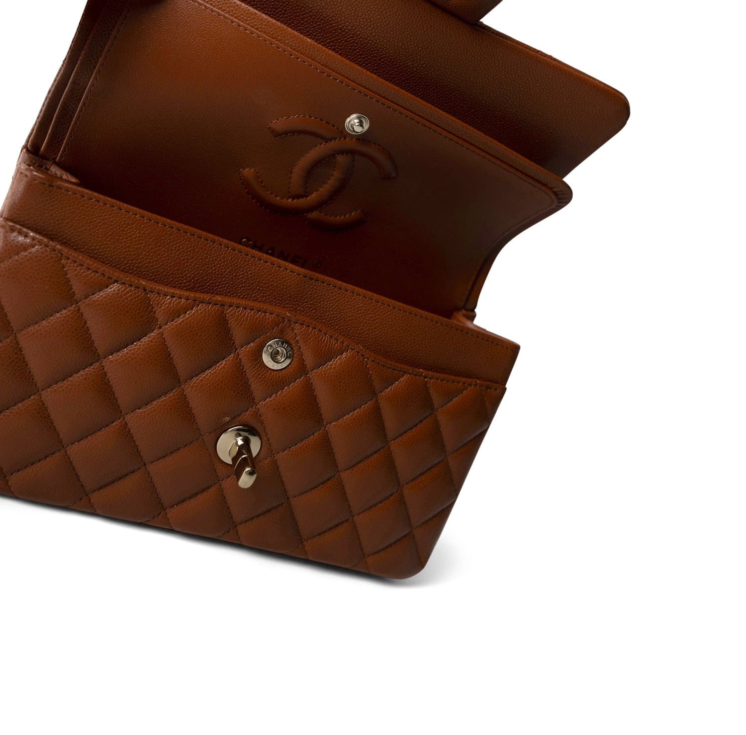23A Brown/Cognac Caviar Quilted Classic Flap Small Light Gold