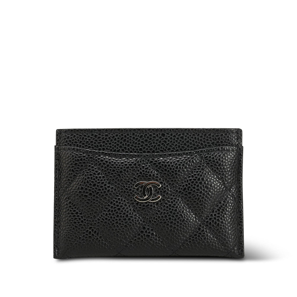 Black Caviar Quilted Classic Card Holder Silver Hardware