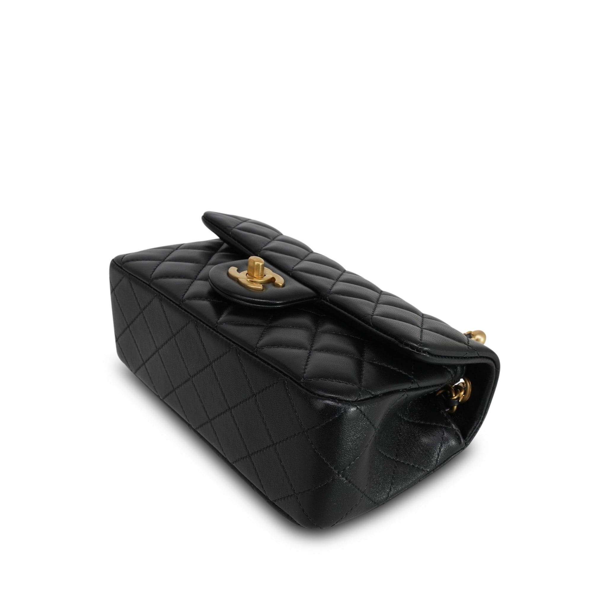 25A Black Lambskin Quilted Pearl Crush Mini Rectangular Flap Aged