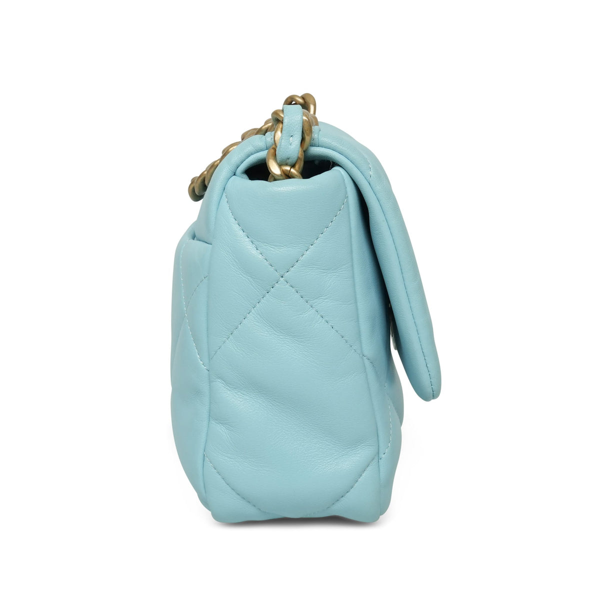 Light Blue Lambskin Quilted 19 Flap Small Mixed Hardware