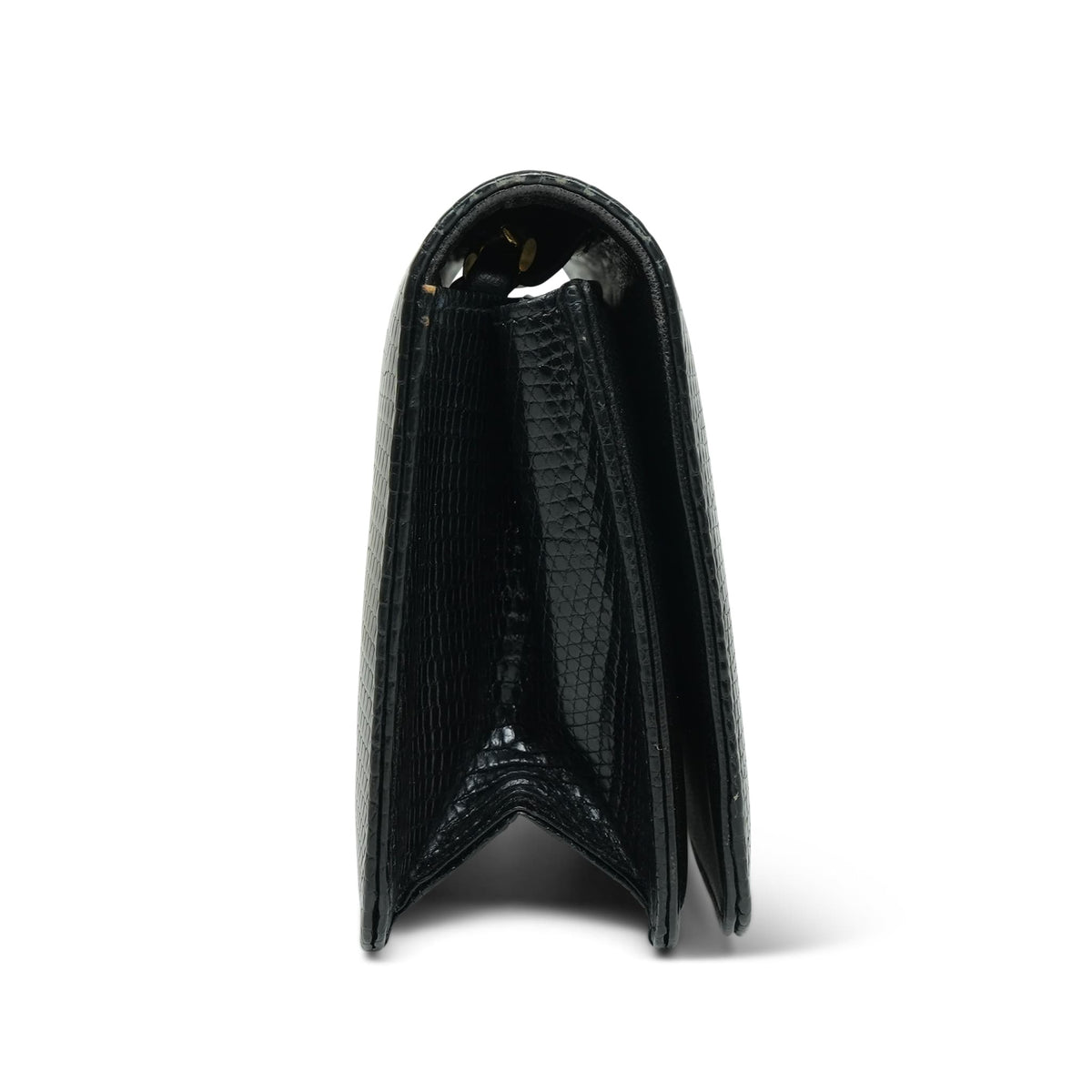 Black Lizard Full Flap Bag Gold Hardware