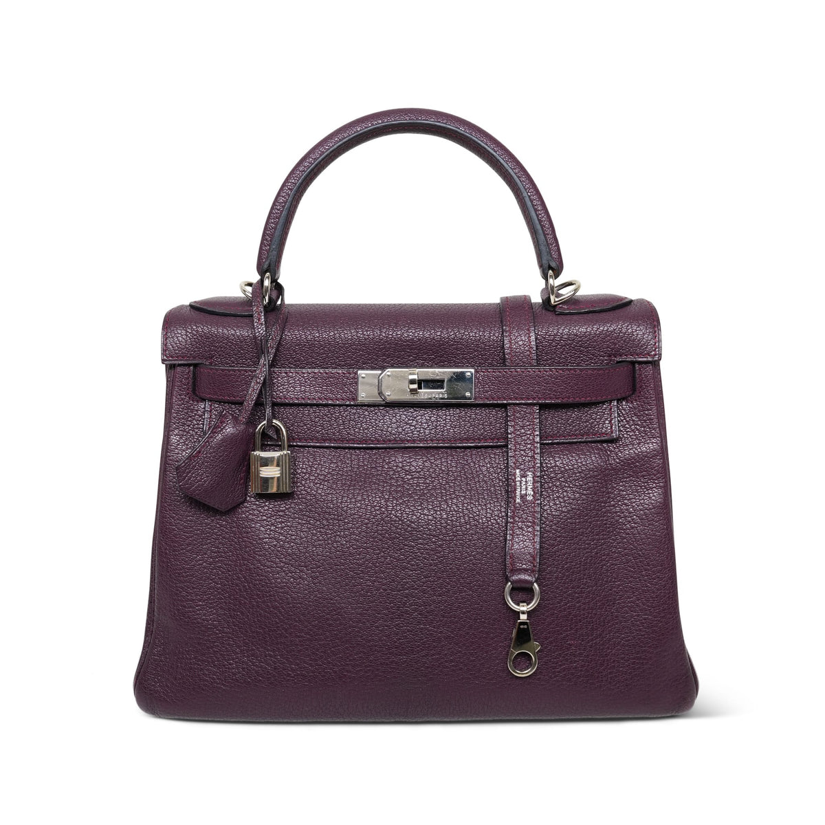 Kelly Retourne 28 Prune Chevre Palladium Plated M Square Stamp