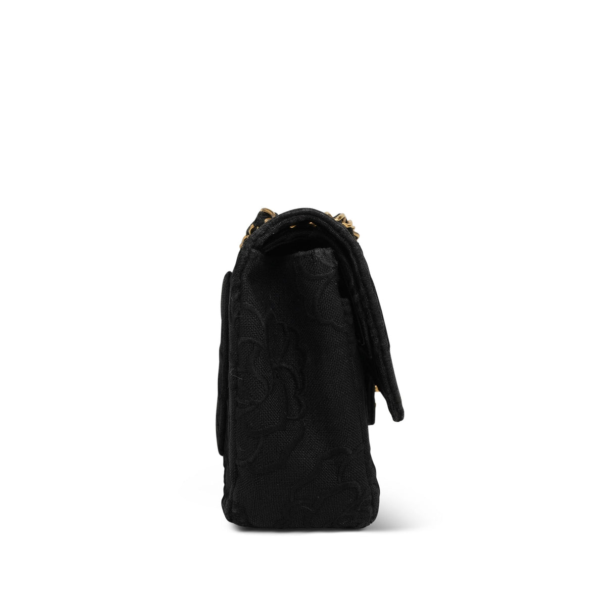 Black Canvas Camellia Classic Flap Small Gold Hardware