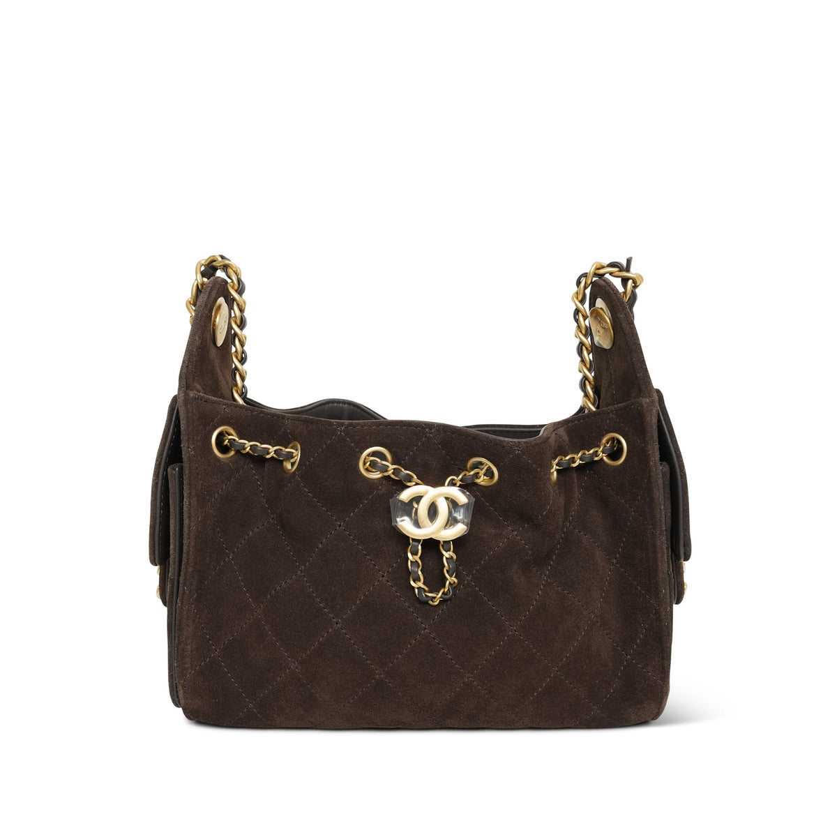 26C Dark Brown Suede Quilted 25 Hobo Bag Mini Aged Gold Hardware